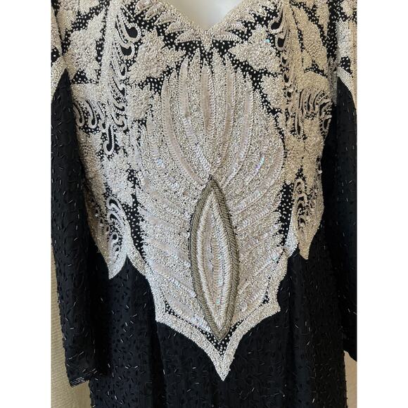 Clianna Beaded Evening Dress White Blk & Silver beads Long Women SZ M - Picture 4 of 10